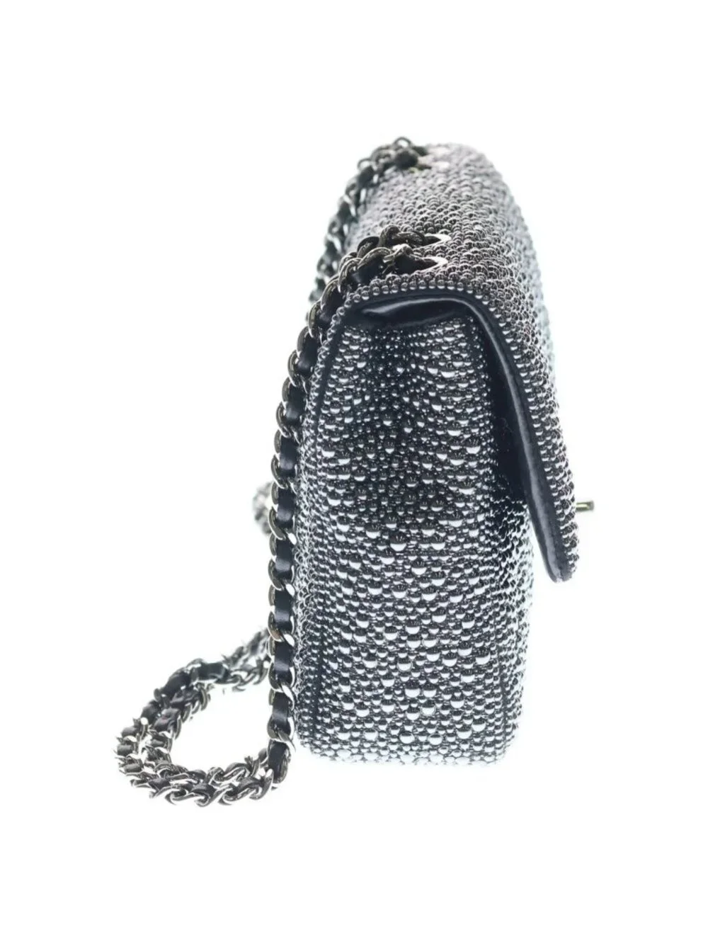 Chanel Pearl Evening Quilted Lambskin Leather S Flap Chain Shoulder Bag Silver